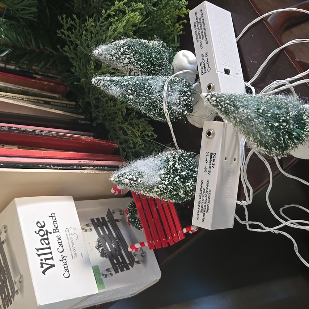 Dept 56 Candy Cane Benches And Lemax Light Up Bristle Trees